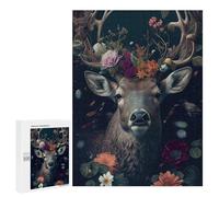 Jigsaw Puzzle 500 PCS for Adults Deer Face Animal Flowers Adult Jigsaw Puzzle Relaxing Games Precision Cutting Deal As Gifts for The Whole Family 500 PCS