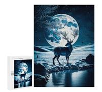 Jigsaw Puzzle 500 PCS for Adults Deer Moon Landscape Adult Jigsaw Brain Teaser Game Birthday Present Help The Brain Exercise 500 PCS