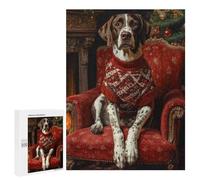 Jigsaw Puzzle 500 PCS for Adults Dog in Christmas Sweater Portrait German Shorthaired Pointer in Sweater Adult Jigsaw Brain Teaser Game Birthday Present Help The Brain Exercise 500 PCS