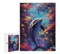 Jigsaw Puzzle 500 PCS for Adults Dolphins in A Colorful Ocean Jigsaw Puzzle Family Game Difficult Hard Deal As Gifts for The Whole Family 500 PCS