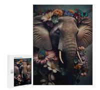 Jigsaw Puzzle 500 PCS for Adults Elephant in Flowers Jigsaw Puzzle Family Game Difficult Hard Deal As Gifts for The Whole Family 500 PCS