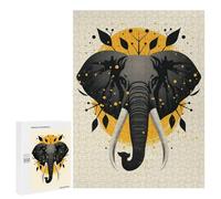 Jigsaw Puzzle 500 PCS for Adults Elephant Vector Portrait with Golden Abstract Circle Adult Jigsaw Puzzle Relaxing Games Precision Cutting Deal As Gifts for The Whole Family 500 PCS