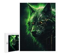 Jigsaw Puzzle 500 PCS for Adults Evil Black Wolf in Green Adult Jigsaw Puzzle Relaxing Games Precision Cutting Deal As Gifts for The Whole Family 500 PCS