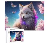 Jigsaw Puzzle 500 PCS for Adults Fantasy Wolf with Pink Hair Jigsaw Puzzle Family Game Difficult Hard Deal As Gifts for The Whole Family 500 PCS