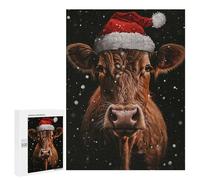 Jigsaw Puzzle 500 PCS for Adults Festive Cow Christmas Adult Jigsaw Brain Teaser Game Birthday Present Help The Brain Exercise 500 PCS