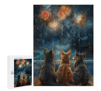 Jigsaw Puzzle 500 PCS for Adults Firework Cats Starry Night Jigsaw for Adults Hands-on Game Wall Decoration Help The Brain Exercise 500 PCS