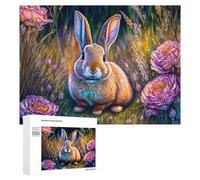 Jigsaw Puzzle 500 PCS for Adults Floral Fantasy Bunny Art Print Jigsaw Puzzle Family Game Difficult Hard Deal As Gifts for The Whole Family 500 PCS