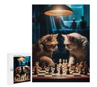 Jigsaw Puzzle 500 PCS for Adults Funny Cats Playing Chess Jigsaw for Adults Hands-on Game Wall Decoration Help The Brain Exercise 500 PCS