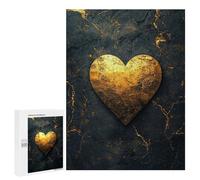 Jigsaw Puzzle 500 PCS for Adults Golden Heart on Black Marble Adult Jigsaw Brain Teaser Game Birthday Present Help The Brain Exercise 500 PCS
