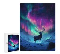 Jigsaw Puzzle 500 PCS for Adults Magical Aurora Deer Nature Adult Jigsaw Brain Teaser Game Birthday Present Help The Brain Exercise 500 PCS
