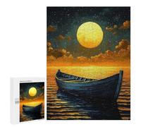 Jigsaw Puzzle 500 PCS for Adults Moonlit Boat Journey - Naïf Dreamy Night Art Jigsaws for Adults DIY Toys But Fun And Humorous for Birthday, Chrismas 500 PCS