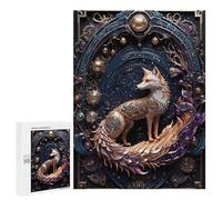Jigsaw Puzzle 500 PCS for Adults Mythical Red Fox Art Deco Adult Jigsaw Brain Teaser Game Birthday Present Help The Brain Exercise 500 PCS