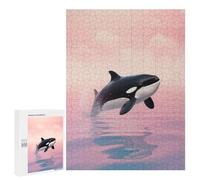 Jigsaw Puzzle 500 PCS for Adults Orca Breaching in Pink Sky Adult Jigsaw Puzzle Relaxing Games Precision Cutting Deal As Gifts for The Whole Family 500 PCS