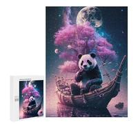 Jigsaw Puzzle 500 PCS for Adults Panda on A Wooden Boat Under A Full Moon Jigsaw for Adults Toy Wall Decor Home Decoration for Birthday, Chrismas 500 PCS