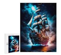 Jigsaw Puzzle 500 PCS for Adults Pirate Ship Under Moonlit Sky Jigsaw for Adults Toy Wall Decor Home Decoration for Birthday, Chrismas 500 PCS