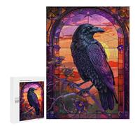 Jigsaw Puzzle 500 PCS for Adults Raven Gothic Stained Glass Jigsaws for Adults DIY Toys But Fun And Humorous for Birthday, Chrismas 500 PCS