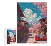 Jigsaw Puzzle 500 PCS for Adults Red Car in Japanese Cherry Blossom Adult Jigsaw Puzzle Relaxing Games Precision Cutting Deal As Gifts for The Whole Family 500 PCS