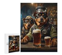Jigsaw Puzzle 500 PCS for Adults Rottweiler Beer Hound Adult Jigsaw Brain Teaser Game Birthday Present Help The Brain Exercise 500 PCS
