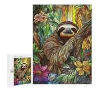 Jigsaw Puzzle 500 PCS for Adults Sloth in Jungle Stained Glass Puzzle for Adults Toy Wall Decor Perfect Decoration Stress Reduction Gifts 500 PCS
