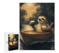 Jigsaw Puzzle 500 PCS for Adults Sloth on A Boat with Cocktails Adult Jigsaw Brain Teaser Game Birthday Present Help The Brain Exercise 500 PCS