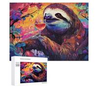 Jigsaw Puzzle 500 PCS for Adults Sloth with Wine Glass in Vibrant Forest Jigsaw Puzzle Family Game Difficult Hard Deal As Gifts for The Whole Family 500 PCS
