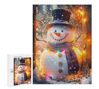 Jigsaw Puzzle 500 PCS for Adults Smiling Snowman with Lights Puzzle for Adults Toy Wall Decor Perfect Decoration Stress Reduction Gifts 500 PCS