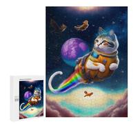 Jigsaw Puzzle 500 PCS for Adults Space Cat with Rainbow Tail Jigsaw for Adults Toy Wall Decor Home Decoration for Birthday, Chrismas 500 PCS