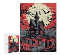 Jigsaw Puzzle 500 PCS for Adults Spooky Haunted House with Bats Puzzle for Adults Toy Wall Decor Perfect Decoration Stress Reduction Gifts 500 PCS