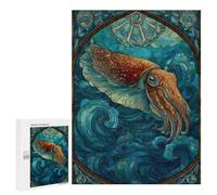 Jigsaw Puzzle 500 PCS for Adults Stained Glass Cuttlefish in Ocean Adult Jigsaw Puzzle Relaxing Games Precision Cutting Deal As Gifts for The Whole Family 500 PCS