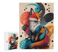 Jigsaw Puzzle 500 PCS for Adults Stylish Fox Art Print for Animal Lovers And Trendy Home Decor Fox in Abstract Art Adult Jigsaw Brain Teaser Game Birthday Present Help The Brain Exercise