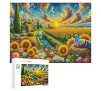 Jigsaw Puzzle 500 PCS for Adults Sunflower Fields And Rainbow Birds Jigsaw Puzzle Family Game Difficult Hard Deal As Gifts for The Whole Family 500 PCS