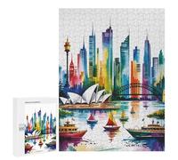 Jigsaw Puzzle 500 PCS for Adults Sydney Harbor Watercolor Painting Puzzle for Adults Toy Wall Decor Perfect Decoration Stress Reduction Gifts 500 PCS