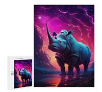 Jigsaw Puzzle 500 PCS for Adults Synthwave Rhino Jigsaw for Adults Hands-on Game Wall Decoration Help The Brain Exercise 500 PCS