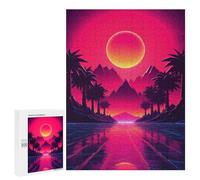 Jigsaw Puzzle 500 PCS for Adults Synthwave Sunset Tropical Adult Jigsaw Brain Teaser Game Birthday Present Help The Brain Exercise 500 PCS
