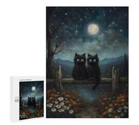 Jigsaw Puzzle 500 PCS for Adults Two Black Cats Under Moonlight Adult Jigsaw Puzzle Relaxing Games Precision Cutting Deal As Gifts for The Whole Family 500 PCS