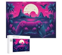 Jigsaw Puzzle 500 PCS for Adults Vibrant Tropical Sunset with Game Controller Jigsaw Puzzle Family Game Difficult Hard Deal As Gifts for The Whole Family 500 PCS