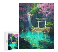 Jigsaw Puzzle 500 PCS for Adults Waterfall Shrine Cherry Blossom Jigsaws for Adults DIY Toys But Fun And Humorous for Birthday, Chrismas 500 PCS
