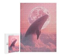 Jigsaw Puzzle 500 PCS for Adults Whale in The Pink Clouds with Moon Puzzle for Adults Toy Wall Decor Perfect Decoration Stress Reduction Gifts 500 PCS