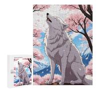 Jigsaw Puzzle 500 PCS for Adults White Wolf in Cherry Blossoms Adult Jigsaw Brain Teaser Game Birthday Present Help The Brain Exercise 500 PCS