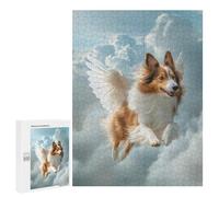 Jigsaw Puzzle 500 PCS for Adults Winged Sheltie Dog Flying in Clouds Shetland Sheepdog Pet Loss Wall Art Adult Jigsaw Brain Teaser Game Birthday Present Help The Brain Exercise 500 PCS