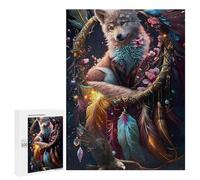 Jigsaw Puzzle 500 PCS for Adults Wolf Spirit Dreamcatcher Jigsaw Puzzle Family Game Difficult Hard Deal As Gifts for The Whole Family 500 PCS