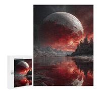 Jigsaw Puzzle 500 PCS for Teenagers Blood Moon Over Alien Cityscape Jigsaws for Adults Puzzle Improve Memory Educational Challenge Unique Birthday And Gifts 500 PCS