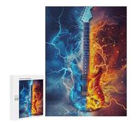 Jigsaw Puzzle 500 PCS for Teenagers Electric Guitar with Fire And Ice Effect-2 Jigsaws for Adults Puzzle Improve Memory Educational Challenge Unique Birthday And Gifts 500 PCS