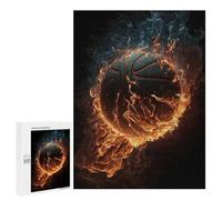 Jigsaw Puzzle 500 PCS for Teenagers Flaming Basketball Artwork Adult Jigsaw Puzzles Improve Memory Difficult And Challenge Christmas Birthday Gifts 500 PCS