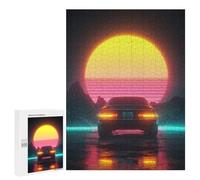 Jigsaw Puzzle 500 PCS for Teenagers Neon Retro Sunset Car Scene Jigsaws for Adults Puzzle Improve Memory Educational Challenge Unique Birthday And Gifts 500 PCS