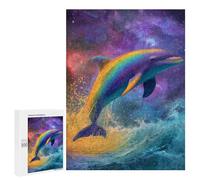 Jigsaw Puzzle 500 PCS for Teenagers Rainbow Dolphin Ocean Wave Art Print Jigsaws for Adults Puzzle Improve Memory Educational Challenge Unique Birthday And Gifts 500 PCS