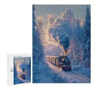 Jigsaw Puzzle 500 PCS for Teenagers Steam Train Winter Landscape Adult Jigsaw Puzzles Improve Memory Difficult And Challenge Christmas Birthday Gifts 500 PCS
