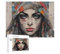 Jigsaw Puzzle 500 PCS for Teenagerss Abstract Woman's Portrait with Newspaper Background Jigsaws for Adults Family Games Hand Speed Race for Birthday, Chrismas 500 PCS