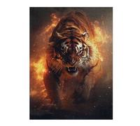 Jigsaw Puzzle 500 PCS for Teenagerss Fiery Tiger Fire Flames Teenagers Puzzles Relaxing Games Perfect Decoration Stress Reduction Gifts 500 PCS