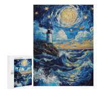 Jigsaw Puzzle 500 PCS for Teenagerss Lighthouse Under Starry Sky Teenagers Puzzles DIY Toys Wall Decoration Help The Brain Exercise 500 PCS